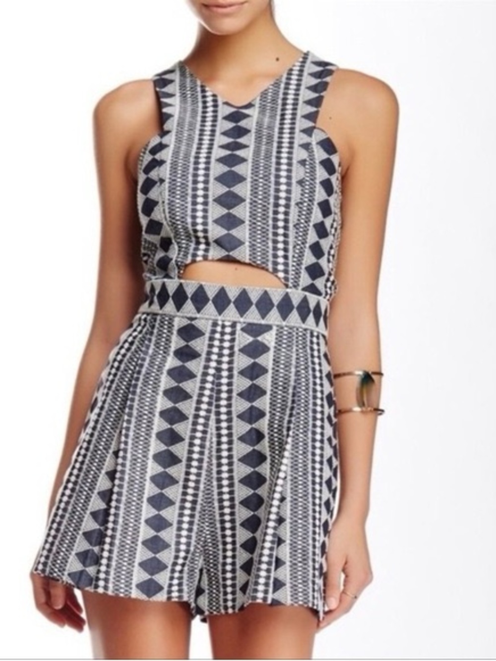 Romeo & Juliet Couture Navy & White Geometric Cutout Dress